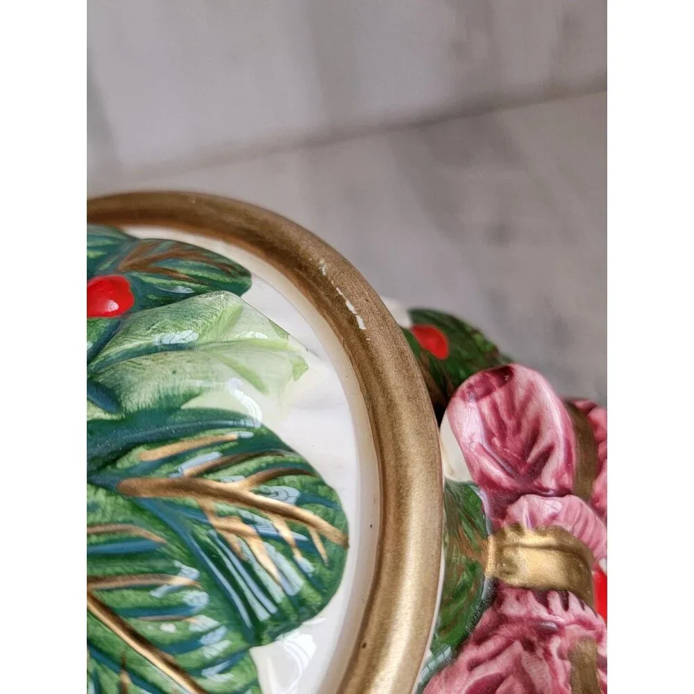 Bow pinecone mini‎ cookie vase jar vintage home decor mistletoe xmas